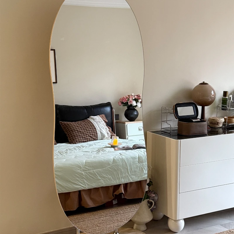 

Full body mirror travertine base floor clothing store fitting household high definition ultra-white glass