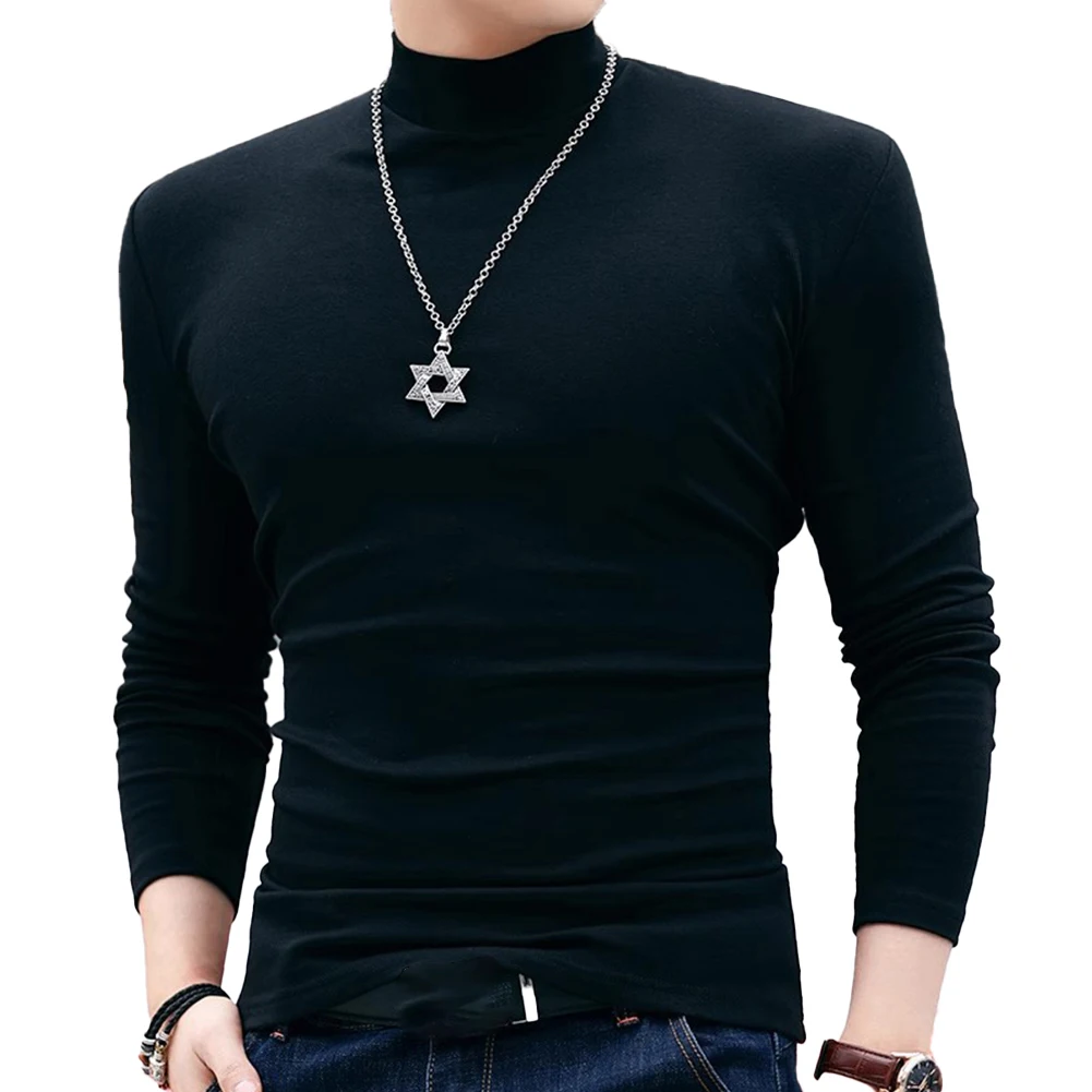 Men Half Turtleneck Long Sleeve Thermal T-Shirt Solid Color Warm Pullover Top For Spring Autumn Casual Basic Bottoming Shirt