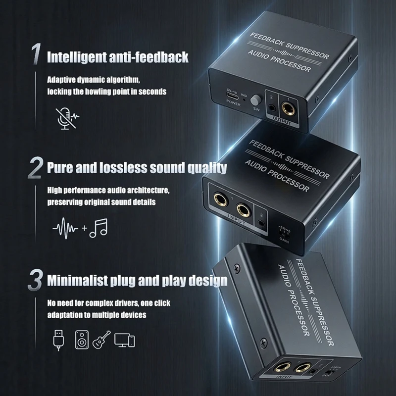 A82Z-Mini Microphone Anti-Howling Feedback Suppressor Lossless Intelligent Audio Processor Mic Anti-Howling Frequency Shifter