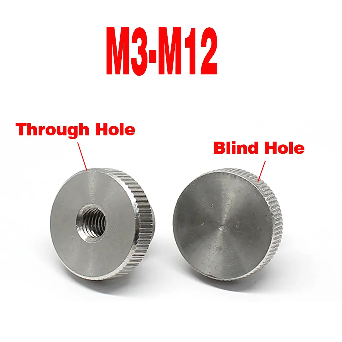 Beicai 304 Stainless Steel High Knurled Nut / Through Hole Blind Hole Large Adjusting Step Hand Screw Nut M3-m12