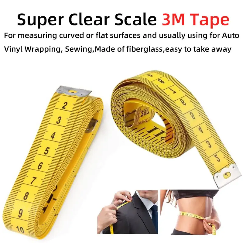 1PCS Yellow 3M Soft Sewing Tailor Tape Body Measure PVC Fiber Ruler Dressmaking diy tools Wide 2cm