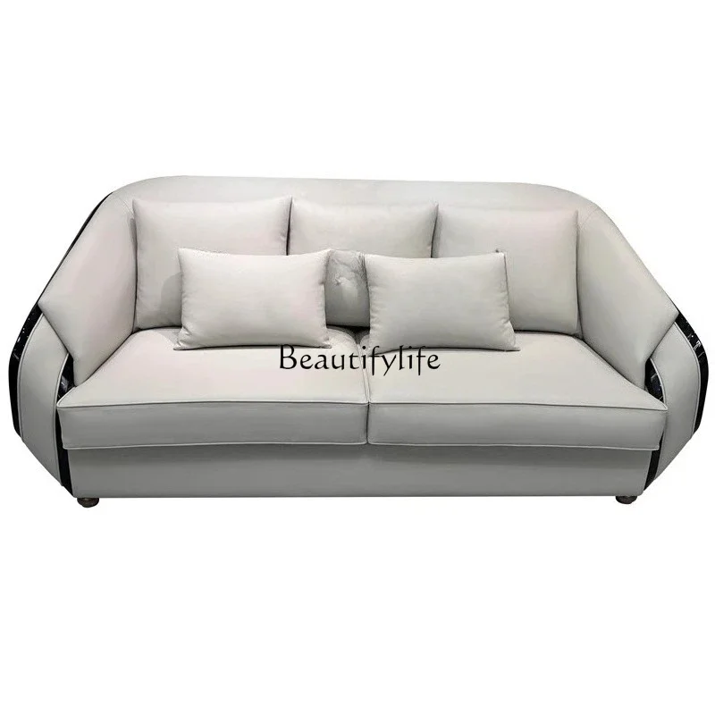 

4yj9 Light Luxury Italian Style Genuine Leather Sofa Set Villa High-End Living Room Furniture Simple Hong Kong Style