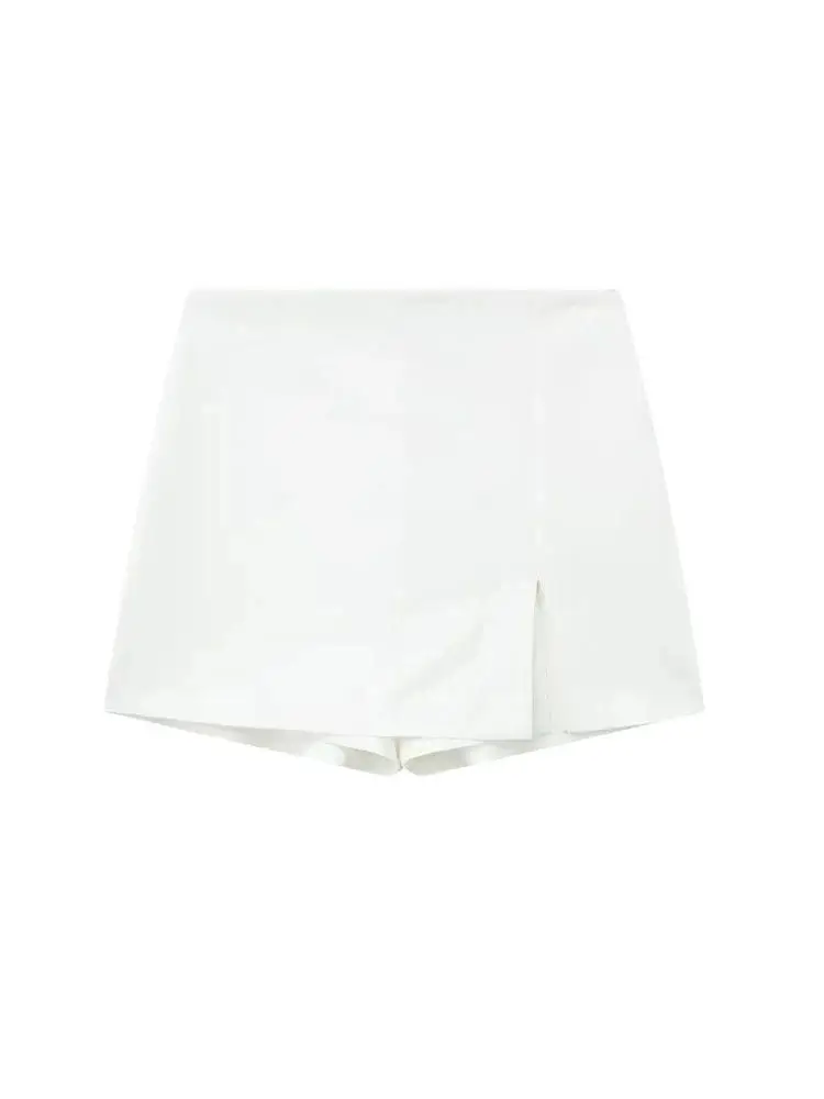 Women Fashion With Slit Short Skirts Vintage High Waist Side Zipper Female Skort Mujer