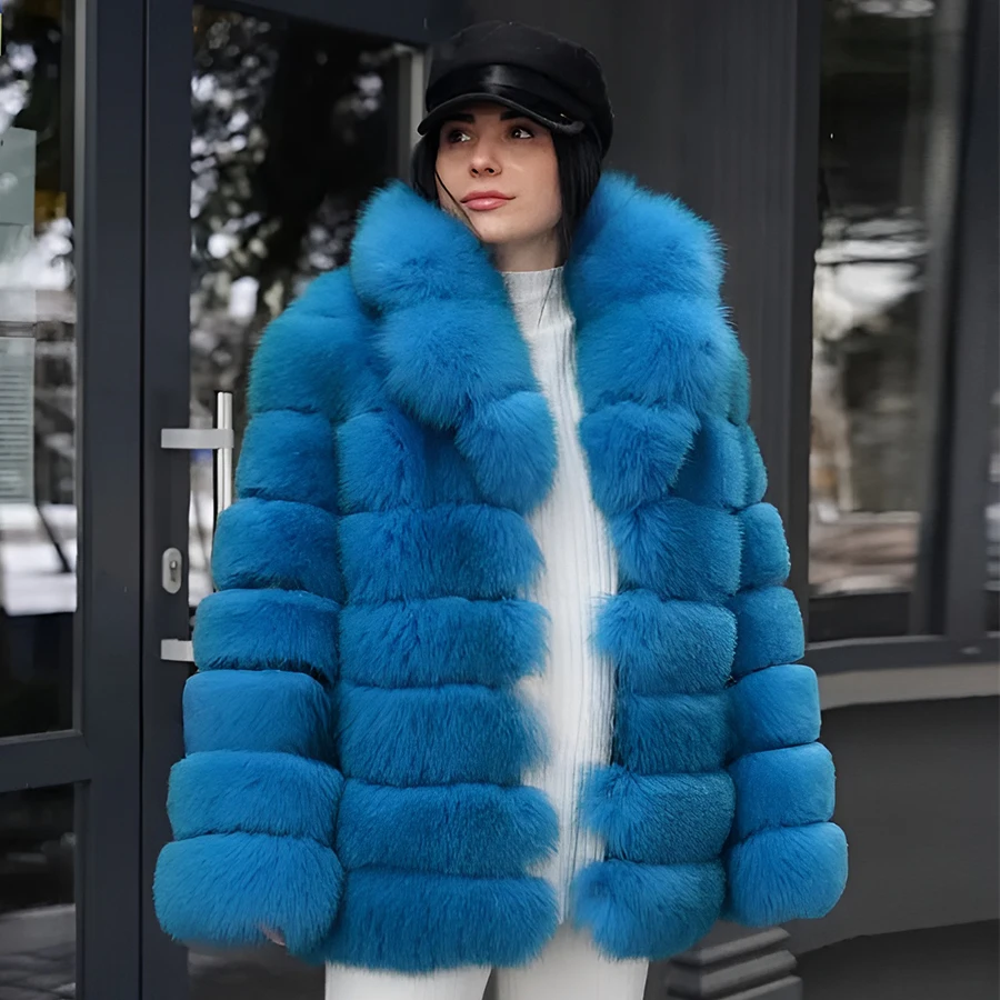 Natural Fox Fur Coat Women Fox Fur Coat 2024 New Arrivals Fox Fur Coats Womens Winter Warm Outwears Blue