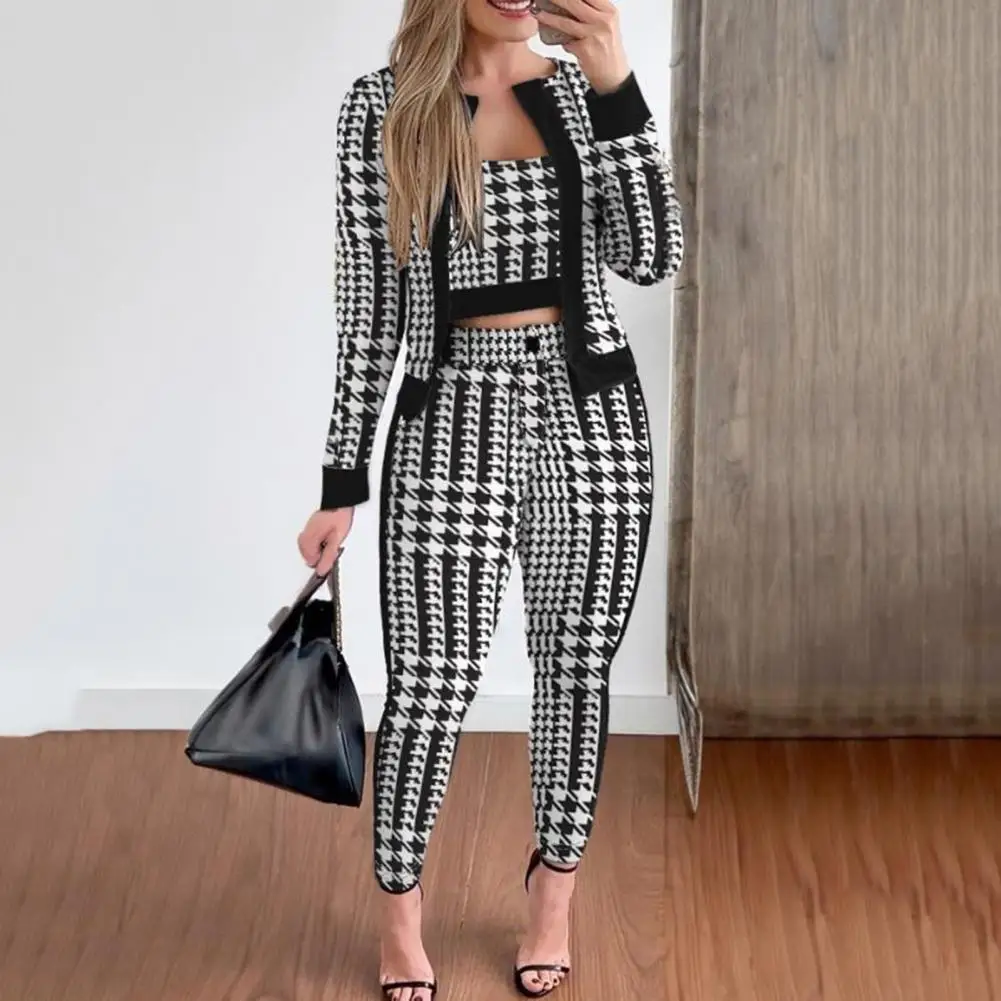 Women Woek Suit Elegant Business Style Women's 3-piece Suit Off Shoulder Vest Long Sleeve Coat High Waist Pants Lightweight Suit