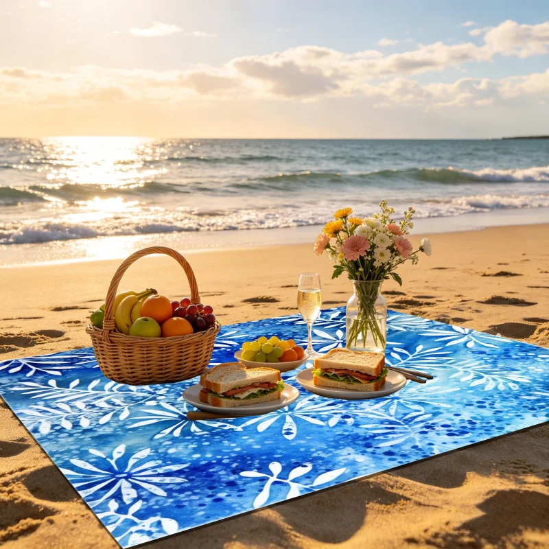 VIKAMA Watercolor Lotus Mandala Beach Blanket Polyester Fiber Waterproof Sand proof Mat Bohemian Home Decoration