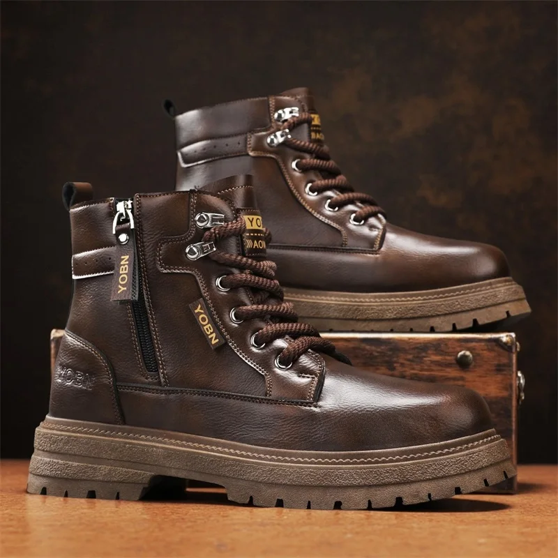 

Classic Fashion Brown Men's Ankle Boots Breathable Casual Work Boots Men Lace-up Soft Platform Boots for Men botines para hombre