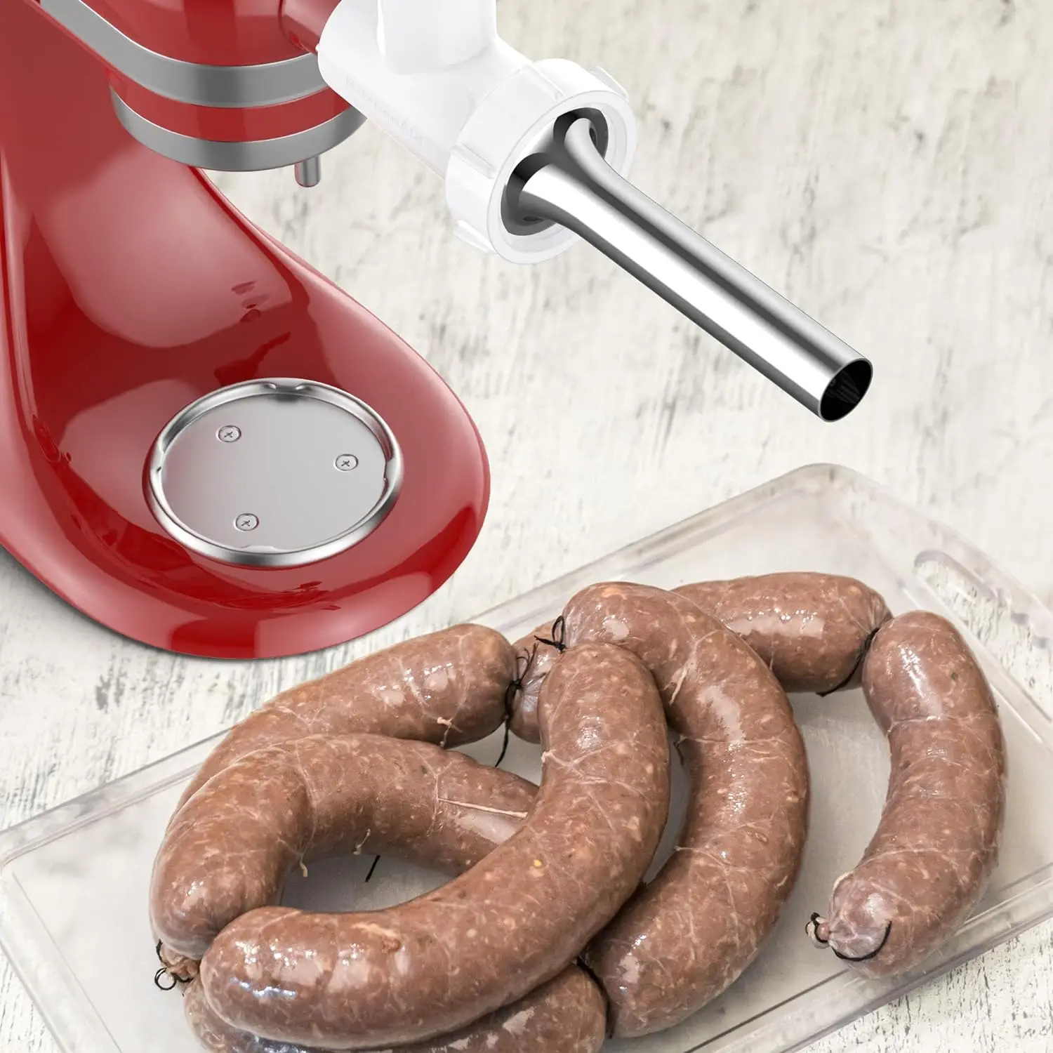 stainless sausage filling accessory is suitable for KitchenAid vertical mixer food grinder accessory (FGA),3 Tubes  1 fixed ring