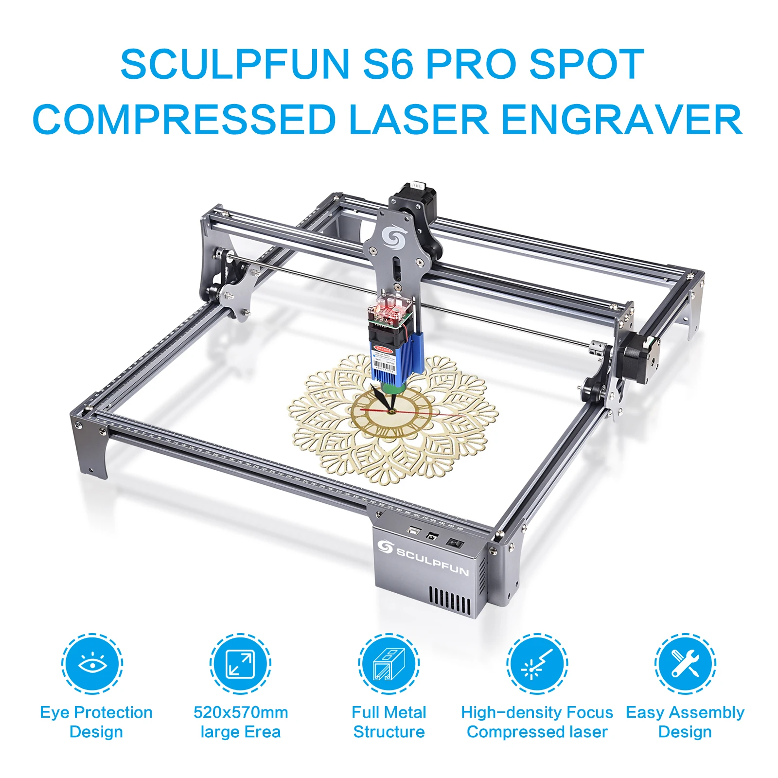 Ssculfun S6 Pro 60W effetto macchina per incisione Laser compressione Spot Ultra-sottile messa a fuoco legno acrilico ad alta precisione incisore CNC