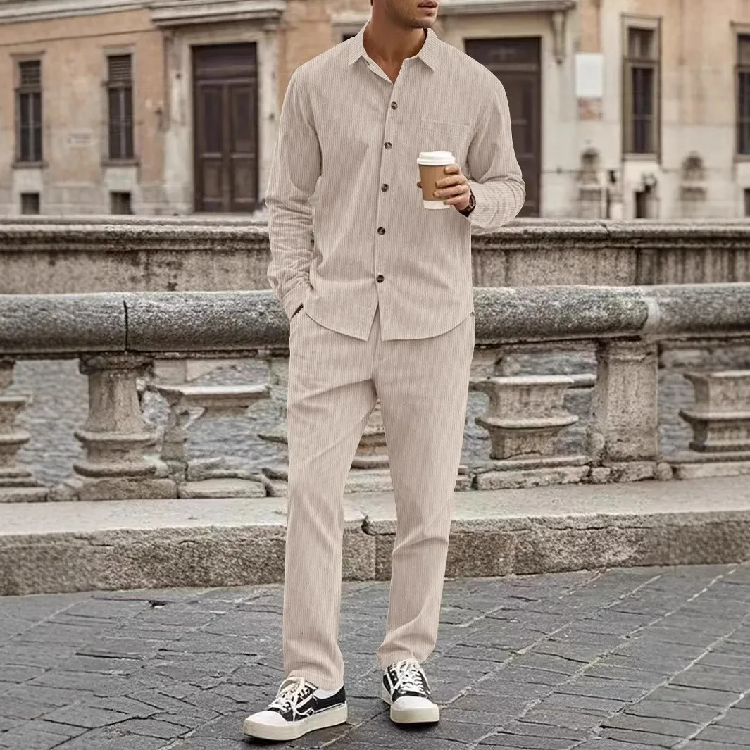 2026 Herbst Herren Cord Zweiteiler Set: Reihenverschluss-Cardigan & Langarmhemd – Lässiges, vielseitiges Streetwear-Mode-Outfit – Detail 27