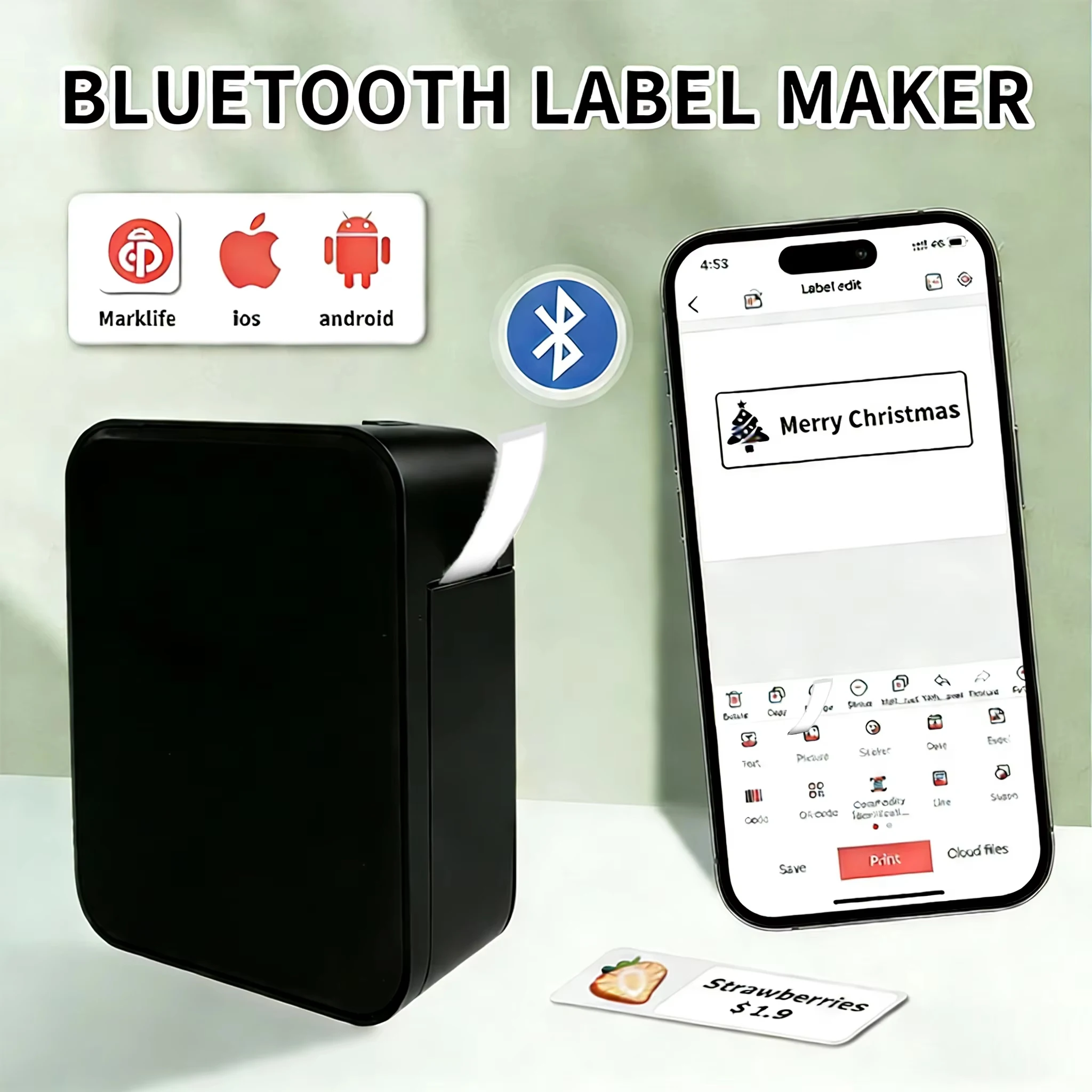 Marklife P15 Mini Thermal Printer Bluetooth Label Printer For Gift/Price/Tag/Sticker/Marking/ Home/Office/ School As D110/D30