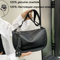 Bolsas de ombro crossbody de couro genuíno para mulheres, bolsa monocromática de couro de vaca, mensageiro feminino, luxo, alta qualidade, 2024