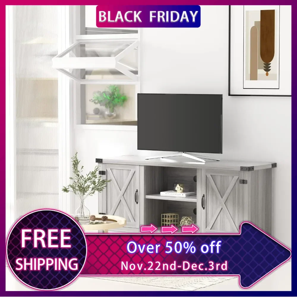 

TV Stand, 65 Inch TV Entertainment Center with Double Barn Doors and Storage Cabinets, Console TV Table Media for Living Room