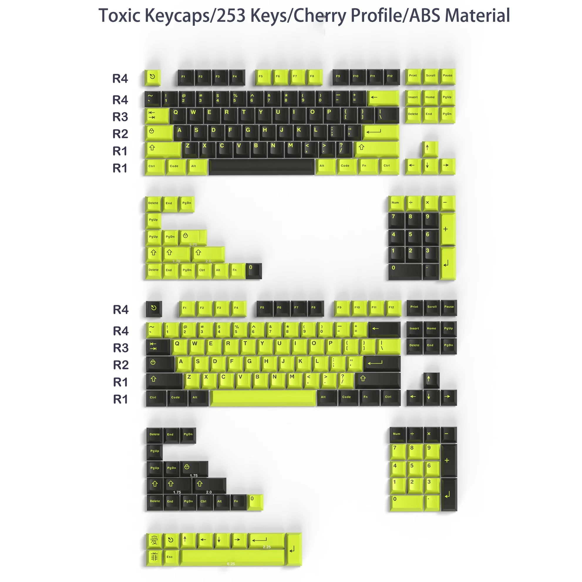 Imagem -06 - Duplo Tiro Abs Keycaps Grupo 253 Teclas Tóxico Cereja Perfil Teclado Gamer Mecânica Switches Gateron mx