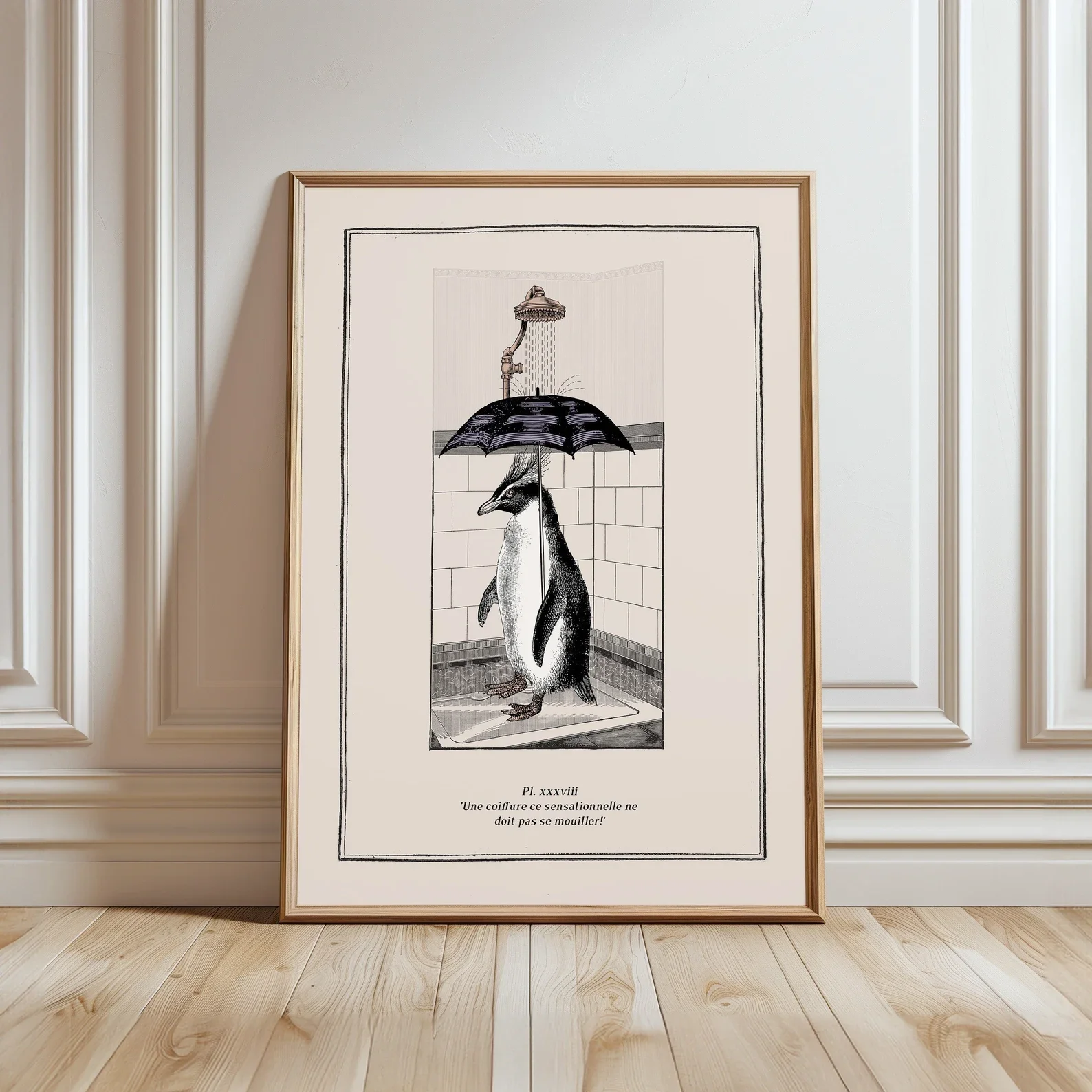 Arte de pared para baño con diseño de pingüino Rockhopper vintage, estampado de animales divertidos para decoración de la ducha, obra de arte surrealista para baños