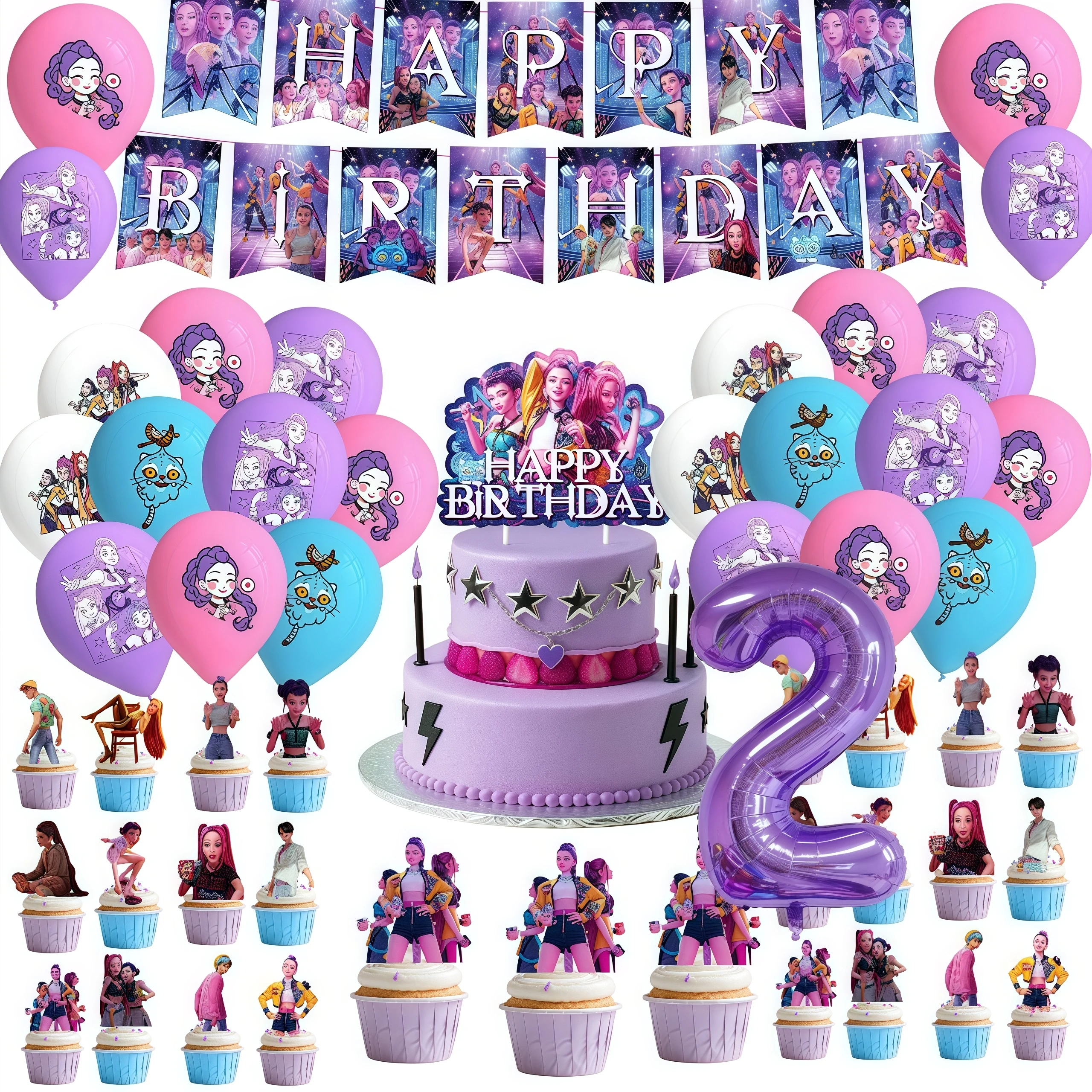 مجموعة تزيين بالون عيد الميلاد من Kpop Demon Hunters، خلفية علوية للكيك، مستلزمات حفلات الرسوم المتحركة الكورية، ديكور مناسب للهدايا #3