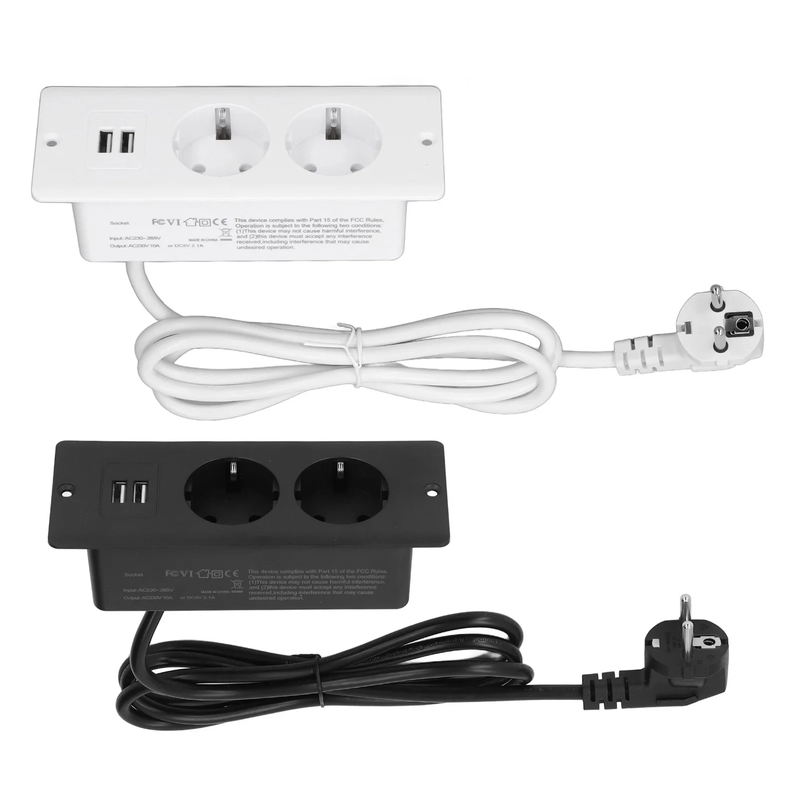 2 USB 2 AC 230-265V 10A Embedded Power Outlet Ports Recessed Desk Socket In Desk Power Hub with 1.5m Cable