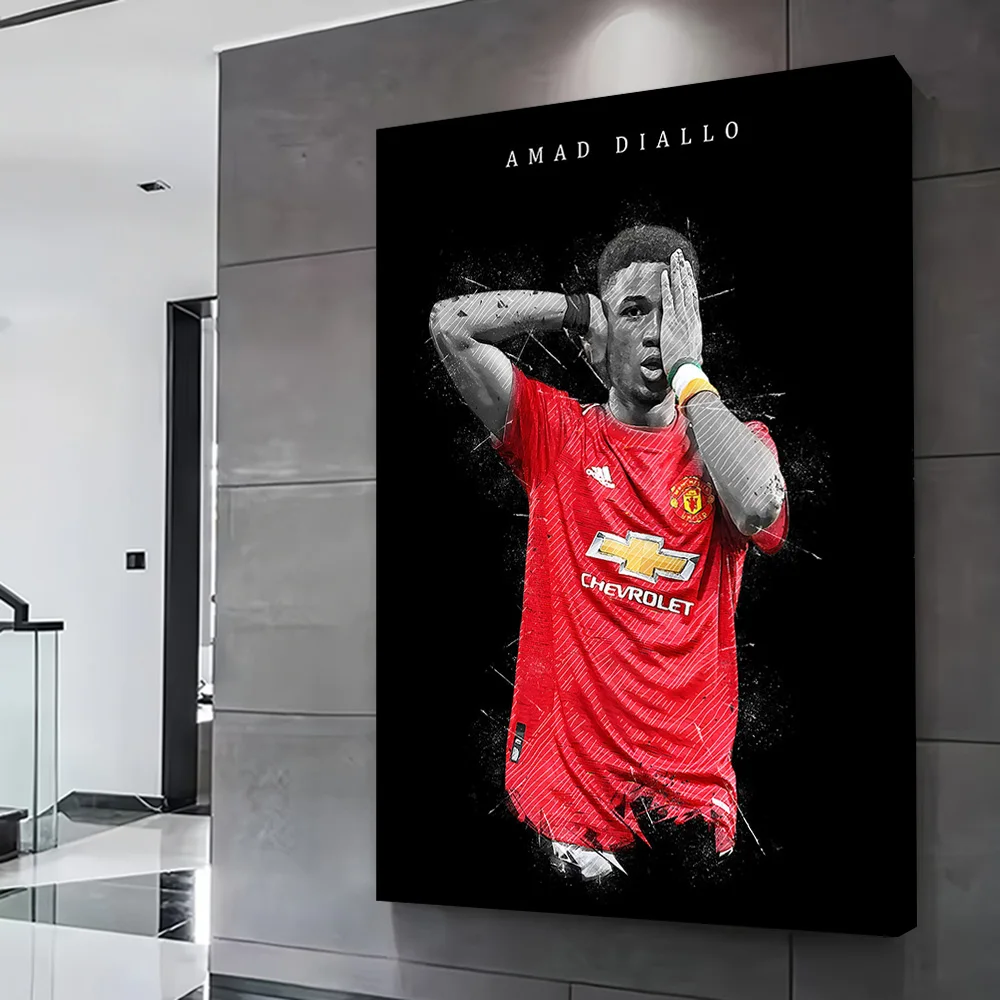 Amad Diallo Soccer Printing Poster Customizable Pictures Wall Art Canvas Painting for Room Decorations Luxury Decoration Mural