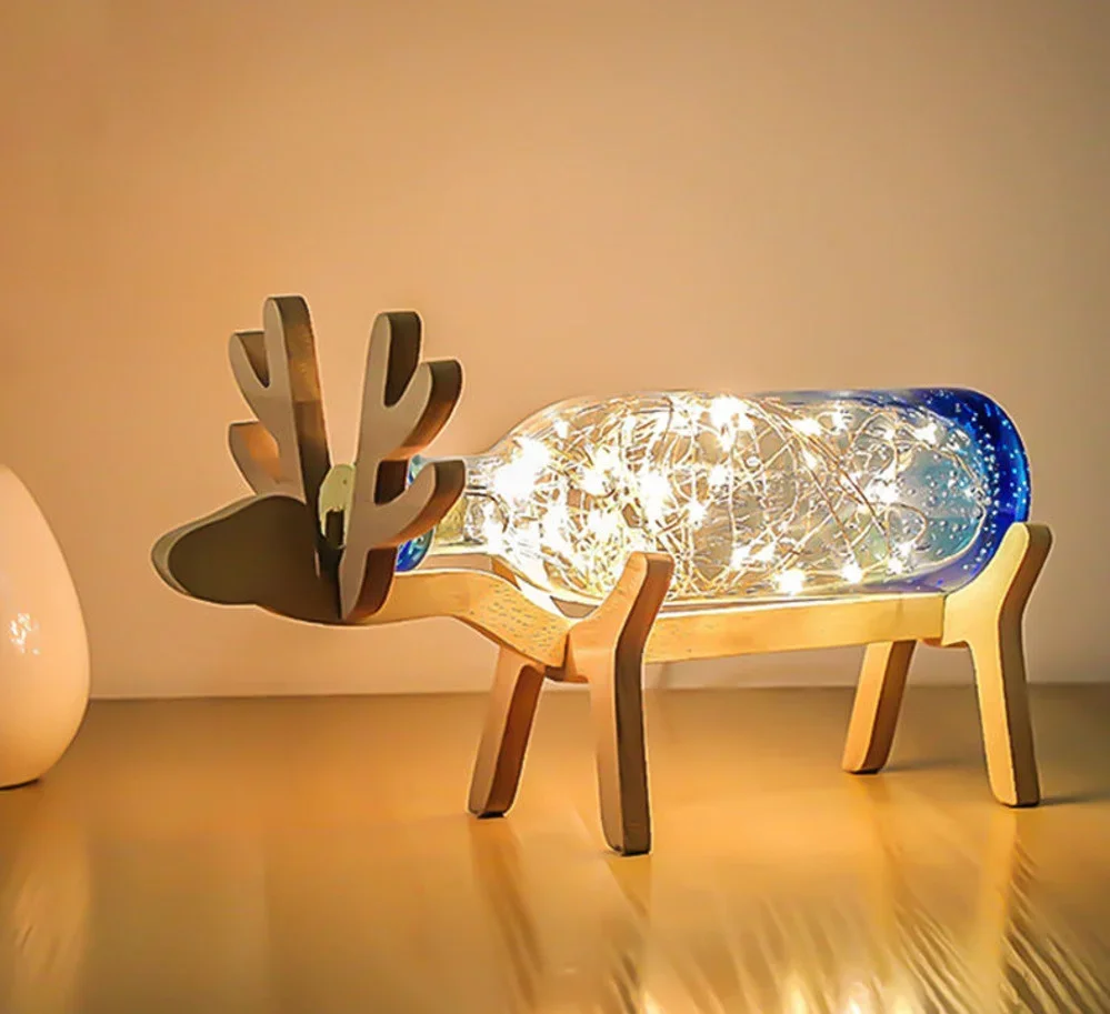 北欧クリエイティブウッドディアランプ-led-ストリップライトブルーガラスボトルナイトライトアールデコ-usb-照明クリスマス誕生日ギフト