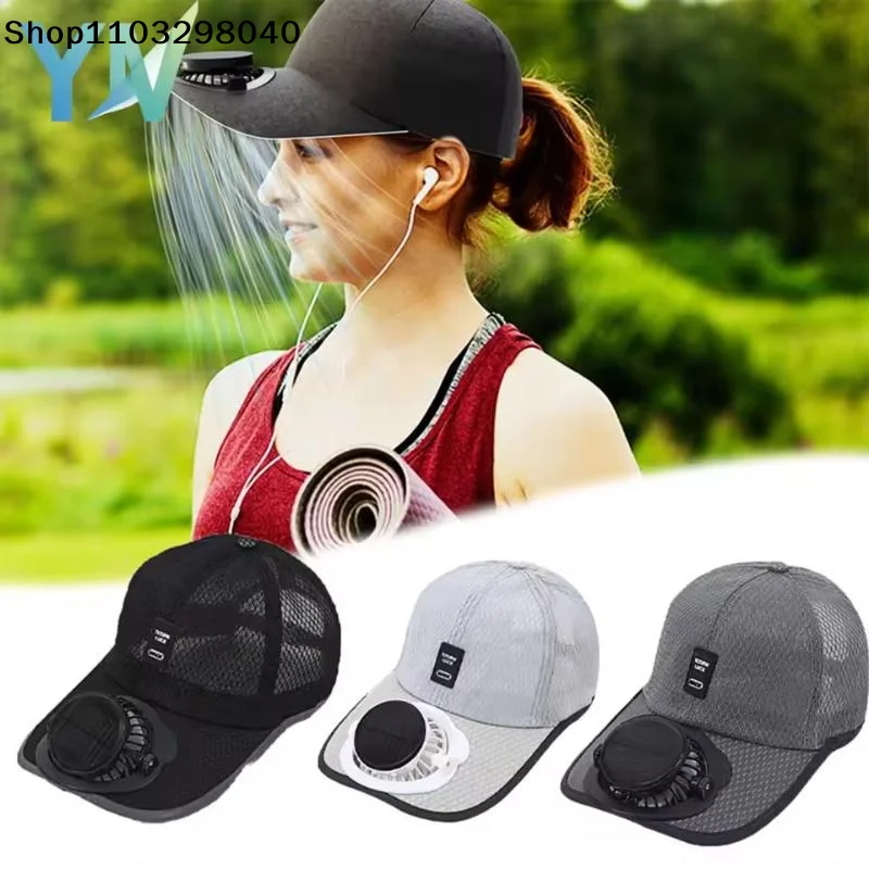 Solar Powered Cap With Fan Summer Breathable Mesh Sun Protection Outdoor Baseball Hat For Men USB Rechargeable Cooling Headwear