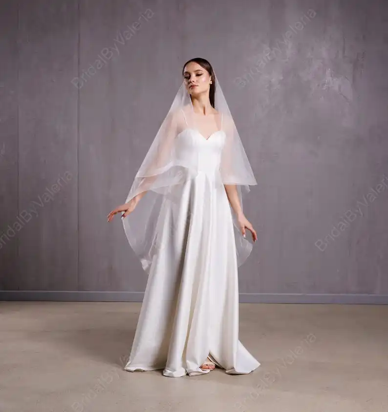 White Ivory 120cm-150cm Accept Customized Double Tier Horsehair Bridal Veil Crinoline Wedding Veil with Blusher