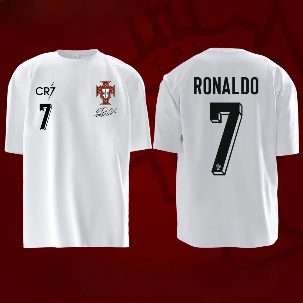 2024 European Cup Portugal C Ronaldo CR7 Short Sleeved T-shirt Men\'s and Women\'s Loose Large Size Cotton No. 7 Riyadh Jersey Top