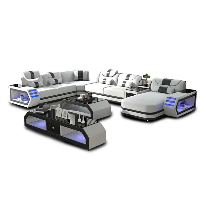 

Modern Living Room Sofa Set Genuine Leather Sofas with USB Music Speaker