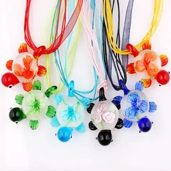 Fashion Wholesale 6pcs Handmade Murano Lampwork Glass Mixed Color Noctilucent Turtle Inside Pendants Charms Necklaces Hot