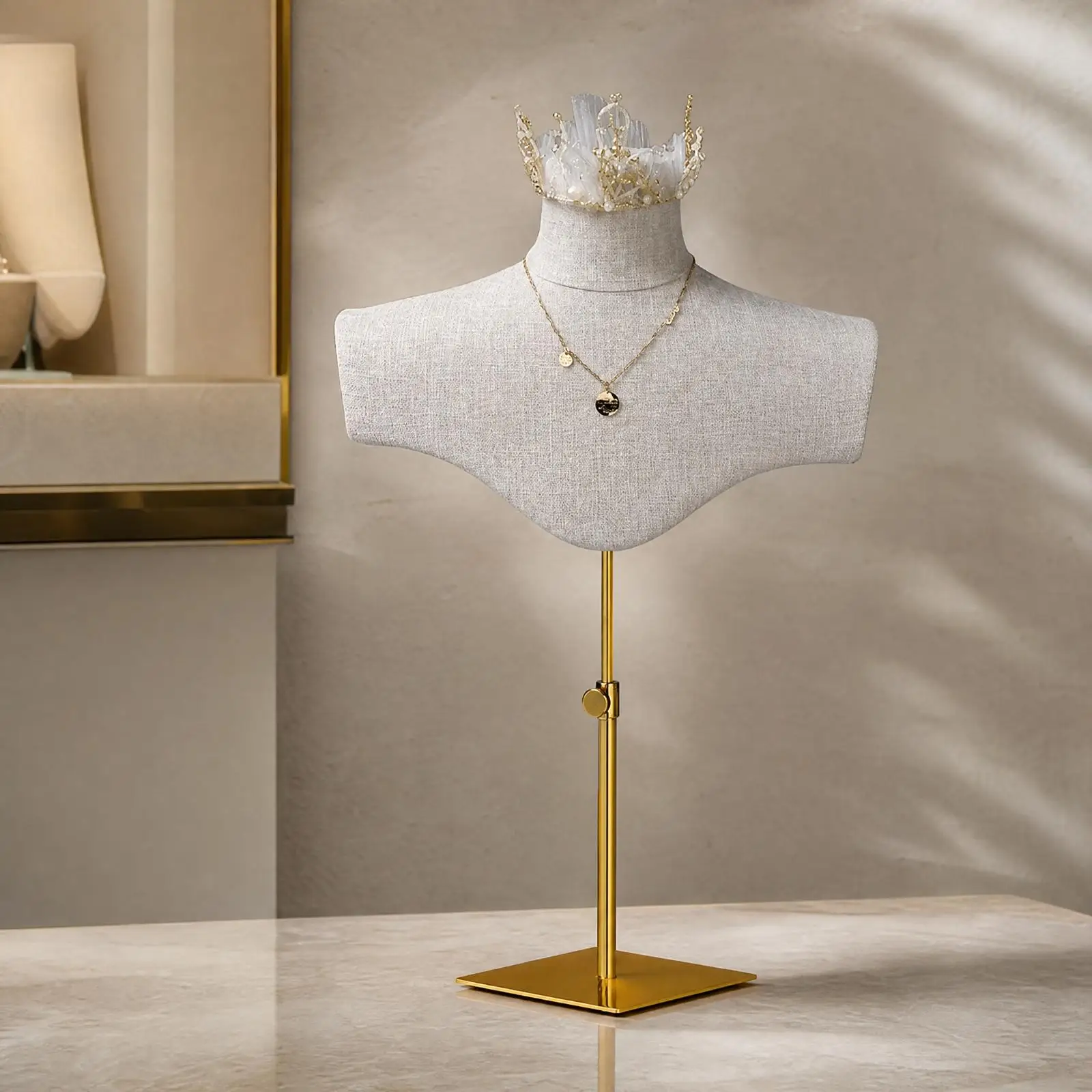 Adjustable Necklace Mannequin Stand for Jewelry Organizer Box Display and Retail Merchandising Setup