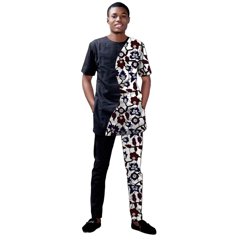 

Original Design Nigerian Style Patchwork Black Set Summer Tops Patch Trousers Party Wear Traditional African Couture