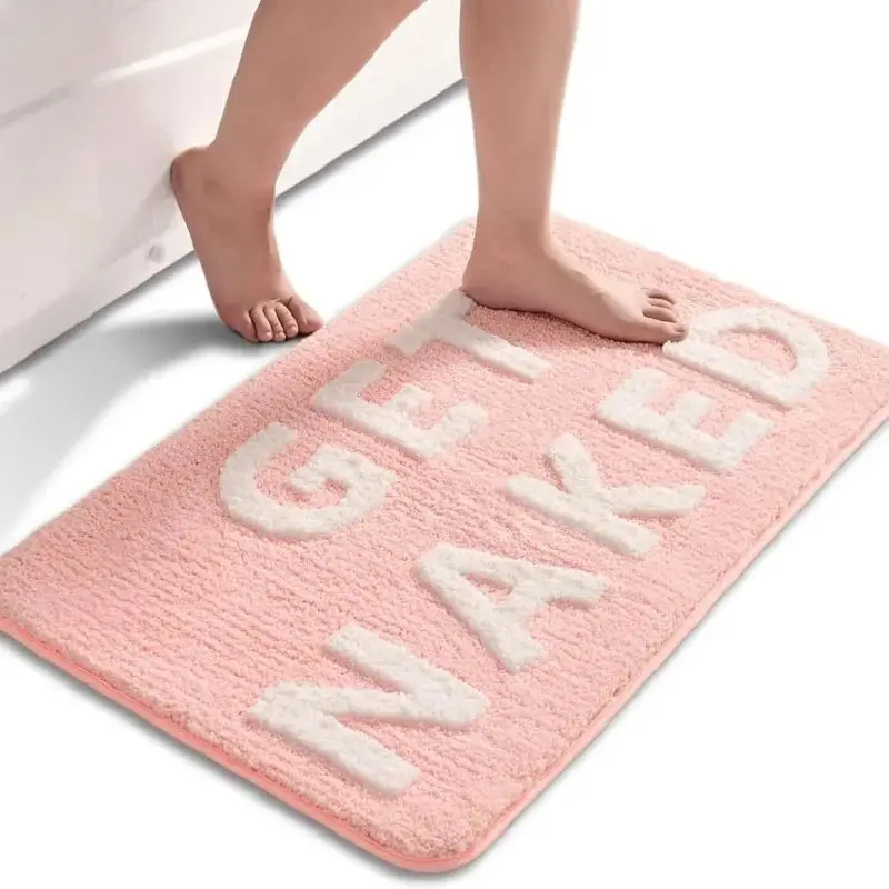 50x80cm Funny Bathmat Pink Cute Get Naked Floor Carpet Non Slip Soft Fluffy and Absorbent Microfiber Colourful Bathroom Mats Rug