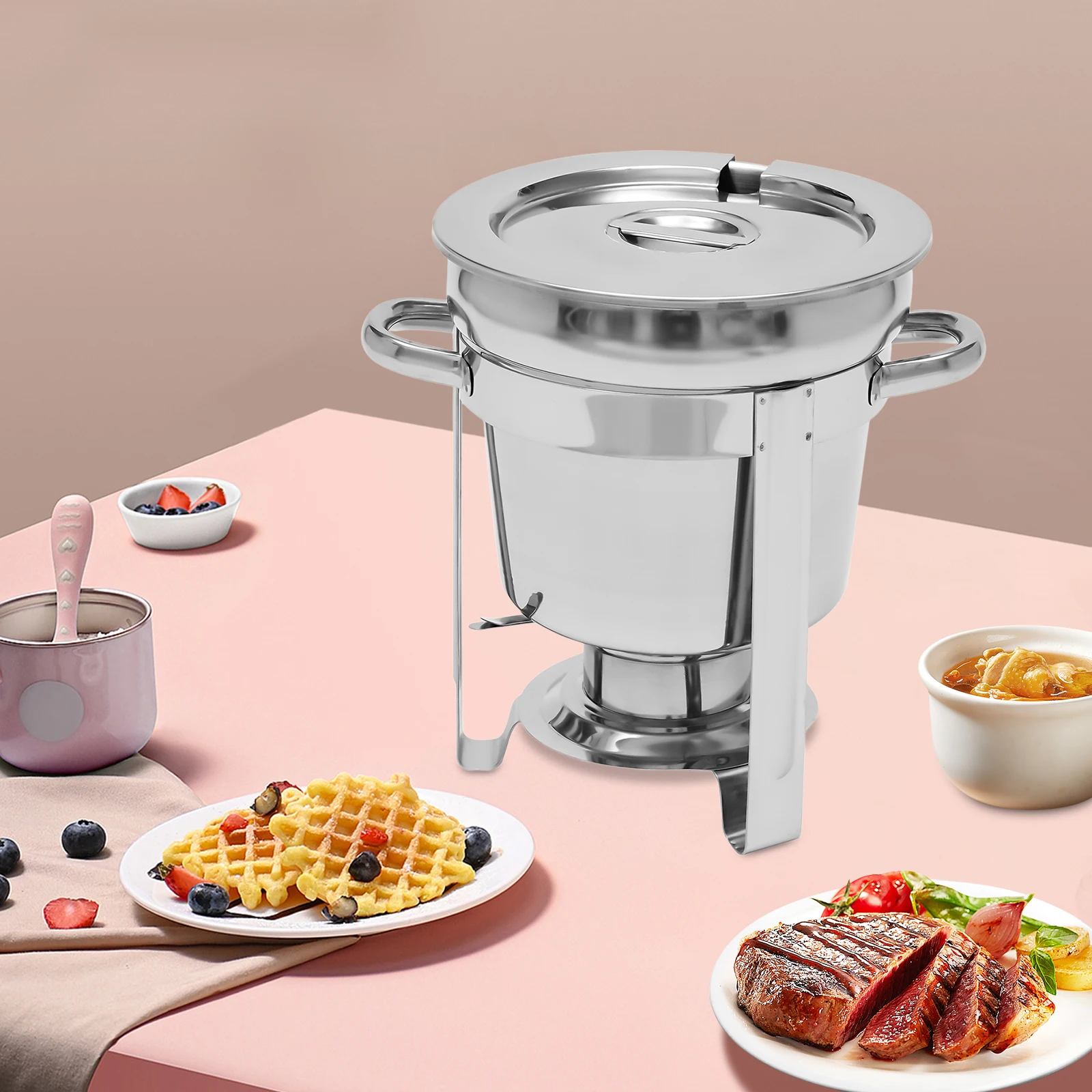 

Подогреватель супа из нержавеющей стали объемом 7 л, средний размер с крышкой — грузоподъемность 7,4 кварты, портативный для кемпинга, общественного питания и вечеринок в буфете