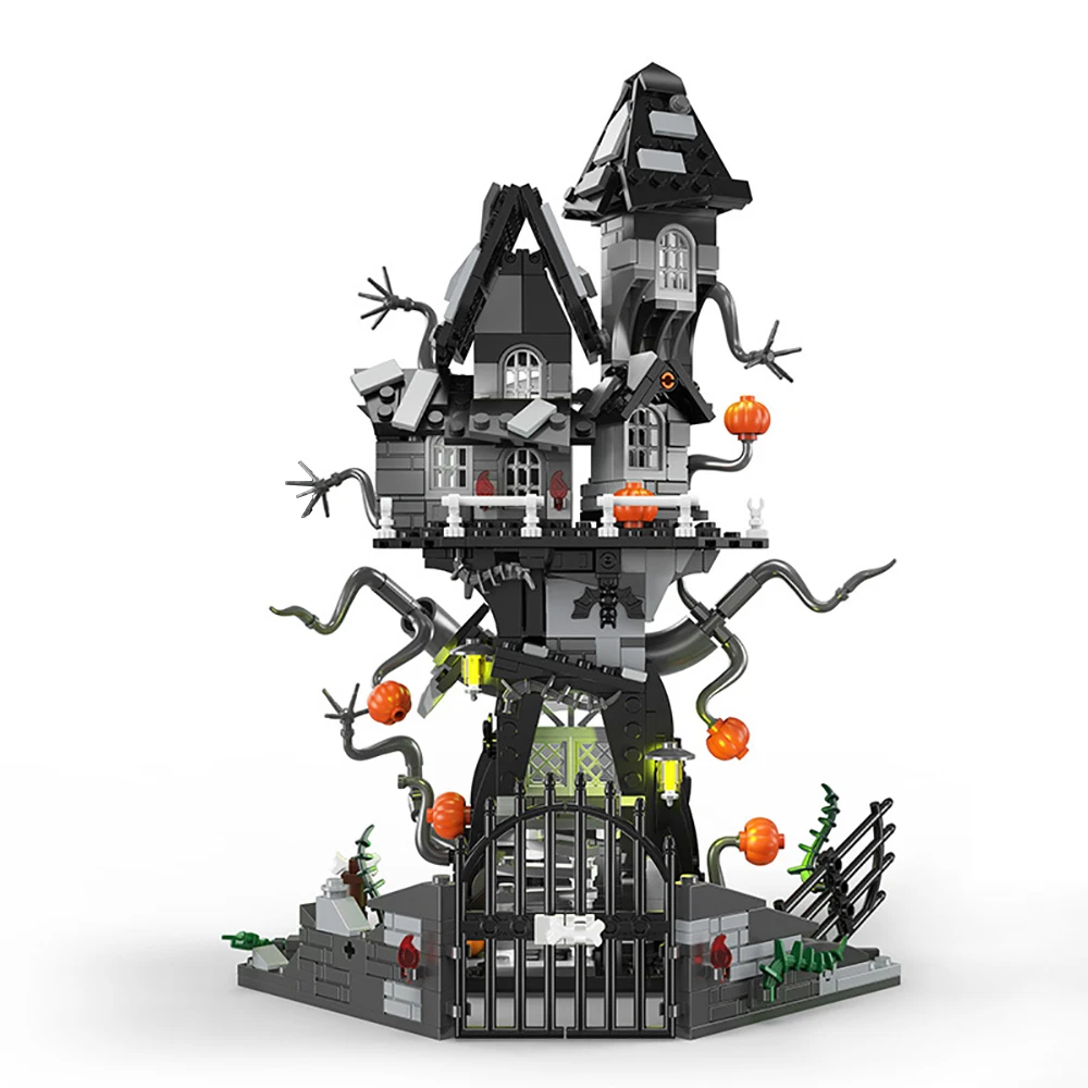 Halloween LED Haunted Ghost House Building Blocks Set Spooky Decor DIY Relaxing Hobby Collectible Holiday Gift for Adults ﻿