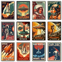 Vintage Space Exploration Galaxy Planet Mars Astronaut Retro Posters Prints Canvas Painting Wall Art Picture for Room Home Decor