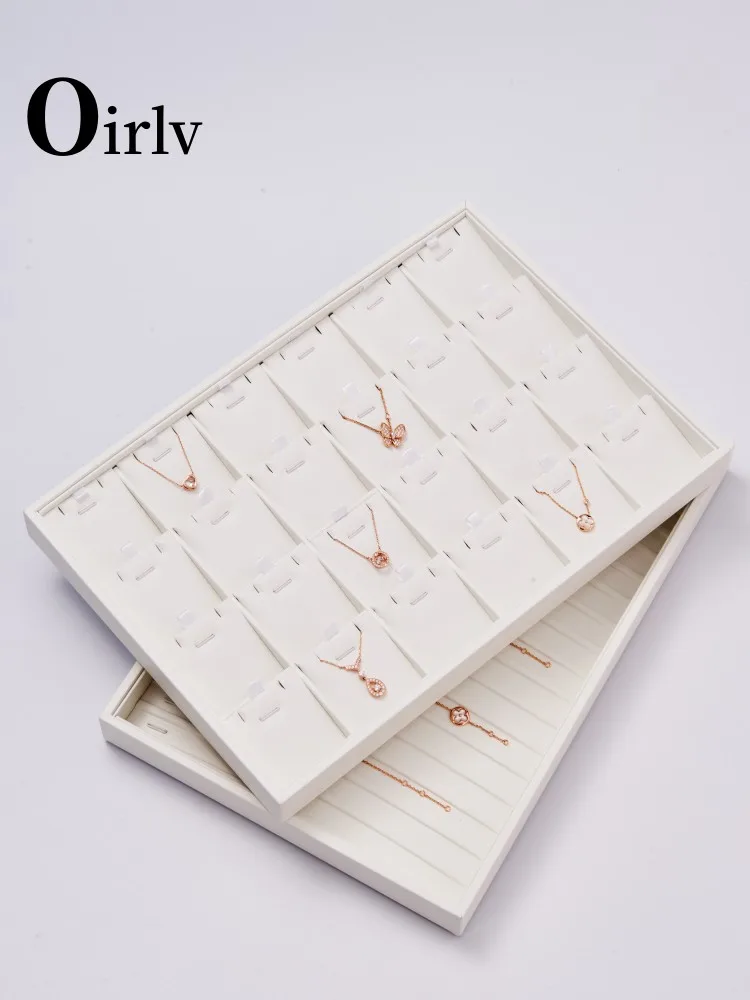 Oirlv White Premium Leather Stackable Jewelry Tray Multifunction Jewelry Drawer Organizer Trays Rings Earrings Storage Props