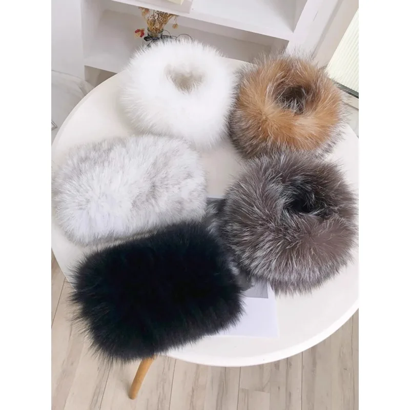 Fox fur scarf, neck cover, warm winter Korean version elastic headgear, double-sided thickened fur headband, scarf.