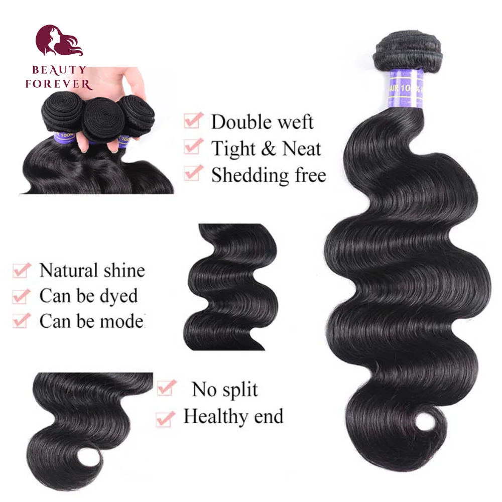 Beautyforever Brazilian Body Wave 4 Bundles Raw Human Hair Weaving Thick End Natural Color Unprocessed Human Hair Extensions