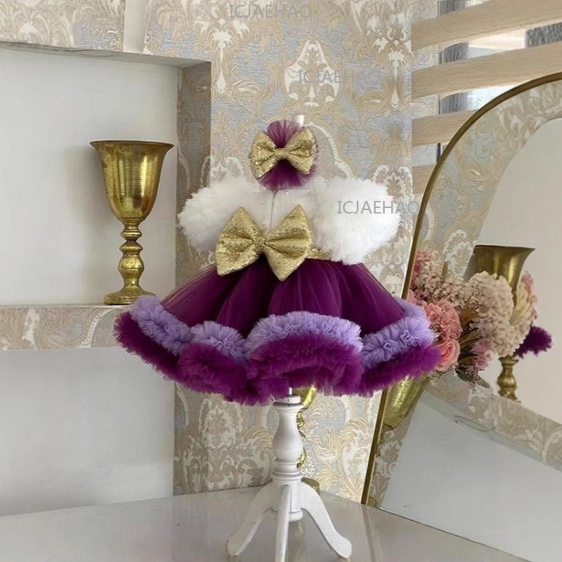 Short Sleeve Girls Tutu Dress Childrens Stage Pageant Host Piano Competition Performance Gown Formal Party Kids Birthday Outfit