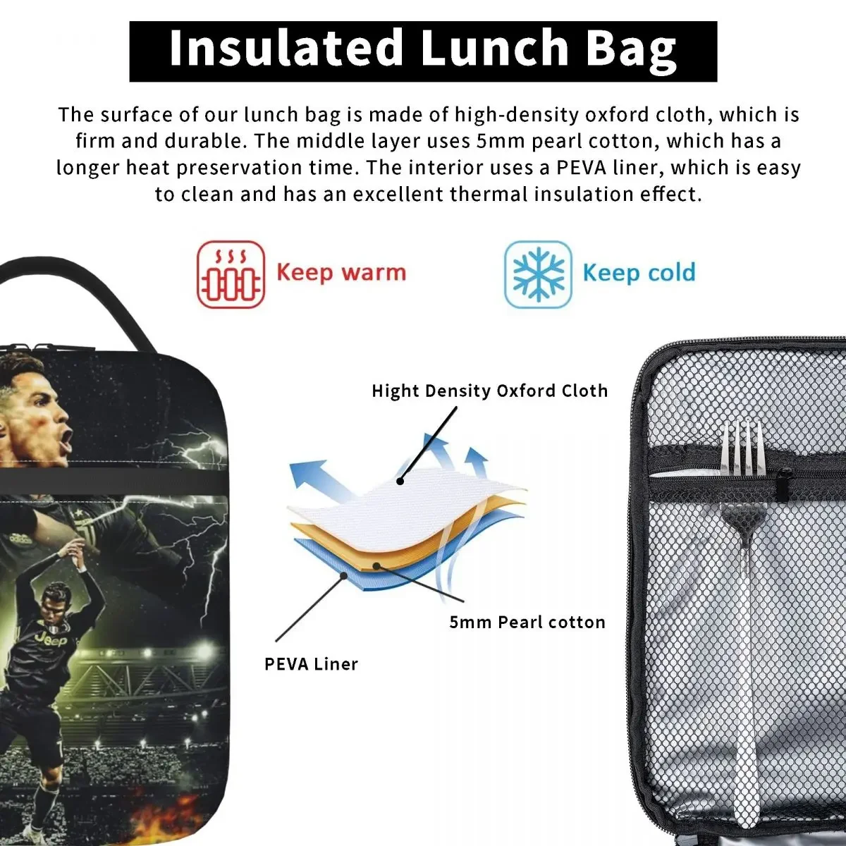 Lunch Box Cristiano Ronaldo CR7 Merch Goal Style Lunch Food Box Multifunction Cooler Thermal Bento Box For School