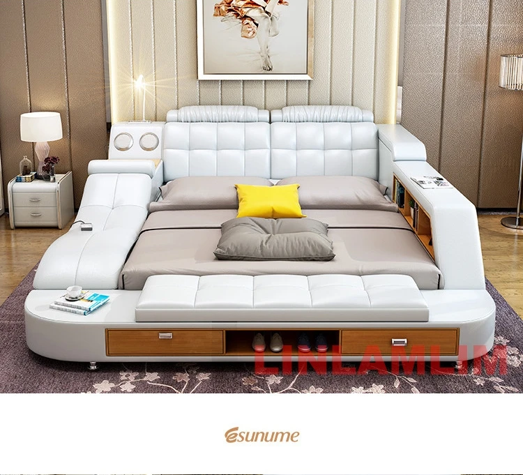 Tech Smart Ultimate Bed | All In One Bed | Modern Luxury Multifunctional Smart Bed, Genuine Leather Lits with Storage Drawers