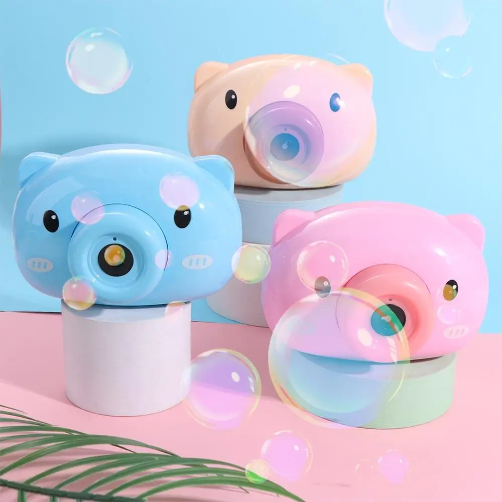 ماكينة فقاعات الأطفال المتينة ماكينة صنع فقاعات الصابون الكرتونية الأوتوماتيكية لعبة خنزير على شكل كاميرا منفاخ فقاعات كرتونية لعبة خارجية