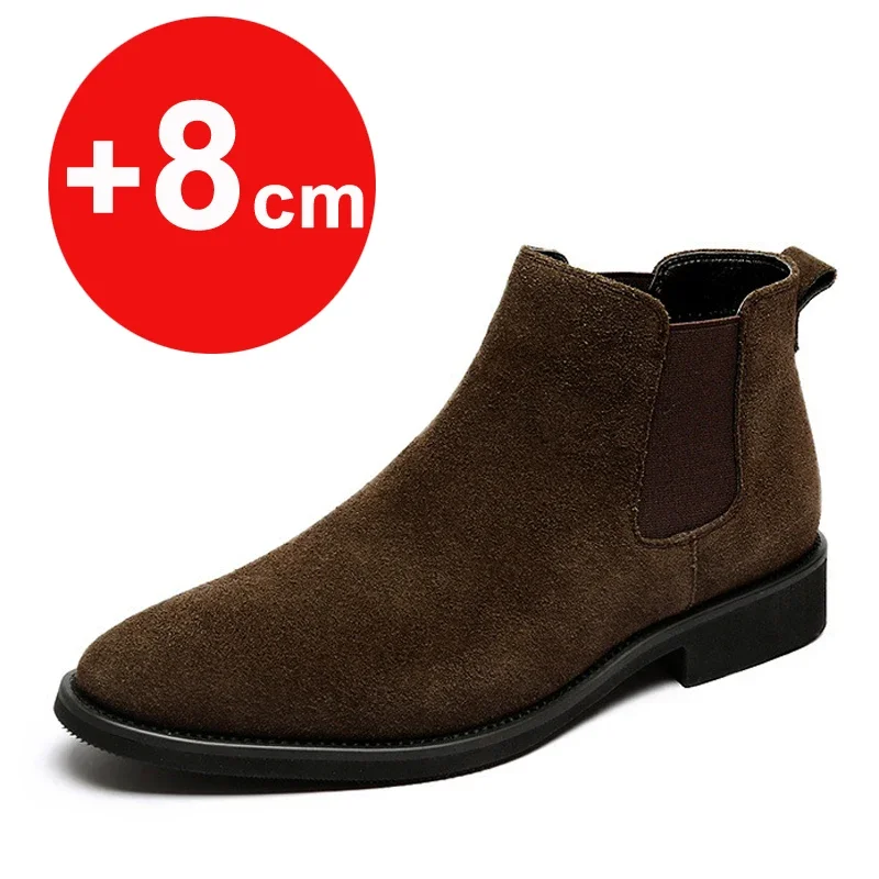 elevator shoes for man height increase 6cm 8cm 2024 Luxury Brand Boots Genuine Leather Men's Hidden Heels Increasing Casual Boot