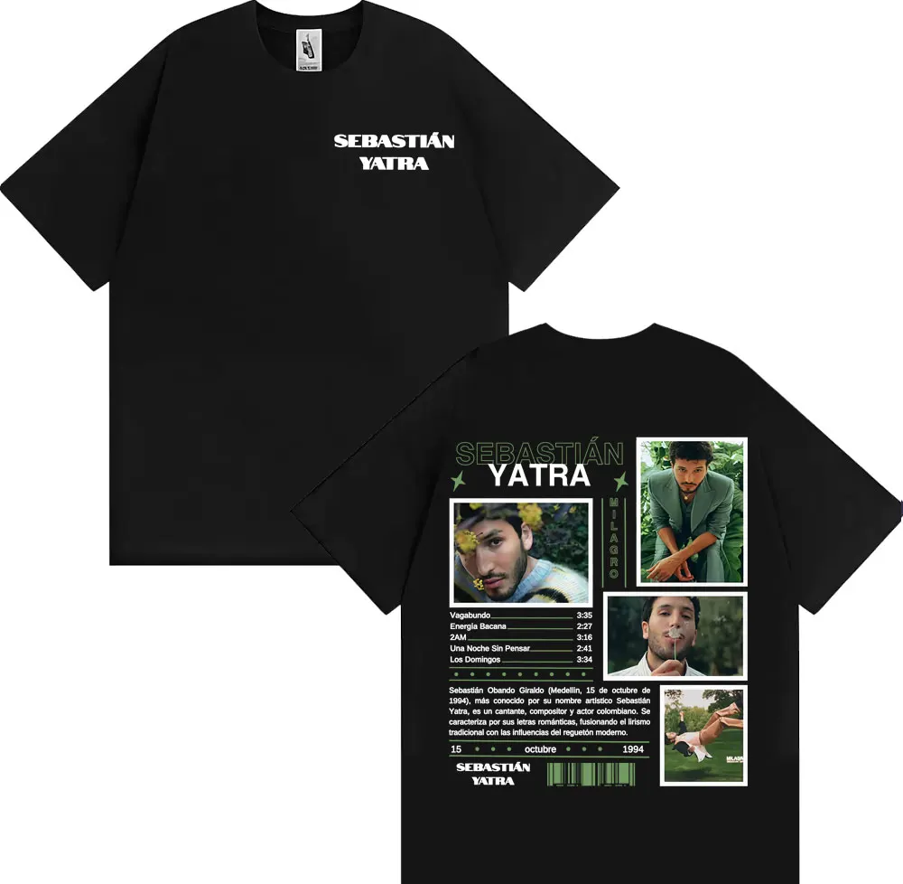 Singer SEBASTIAN YATRA Milagro 2025 Graphic T Shirt Men Women Fashion Hip Hop 90s Vintage T Shirts Cotton 100% Oversized T-shirt