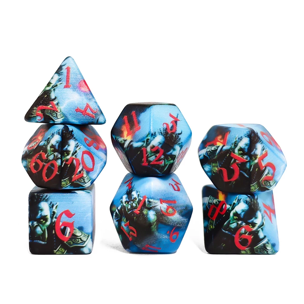 Orc Warrior Polyhedral 7-Piece Dice Set – Fantasy DND Dice with Red Ink for Tabletop RPGs,Perfect for D&D, MTG & Board Games,