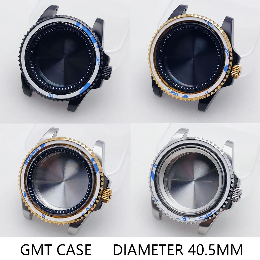 

High-Quality GMT Silvery Black Case Have Inner Ring 40.5mm Watch Men Case FIT NH34 NH35 NH36 Movement/Dial Automtaic Watch Box
