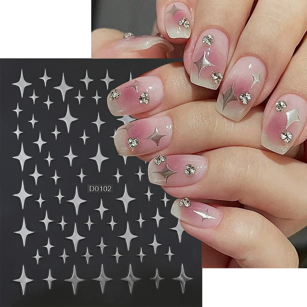 12Pcs Y2K Star Moon Nail Sticker 3D Gold Silver Starlight Adhesive Decals DIY Heart/Alphabet/English Word Manicure Sliders
