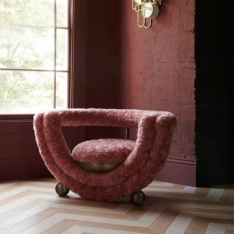 Lamb fleece sofa chair living room bedroom medieval art Italian wine glass modeling casual single chair