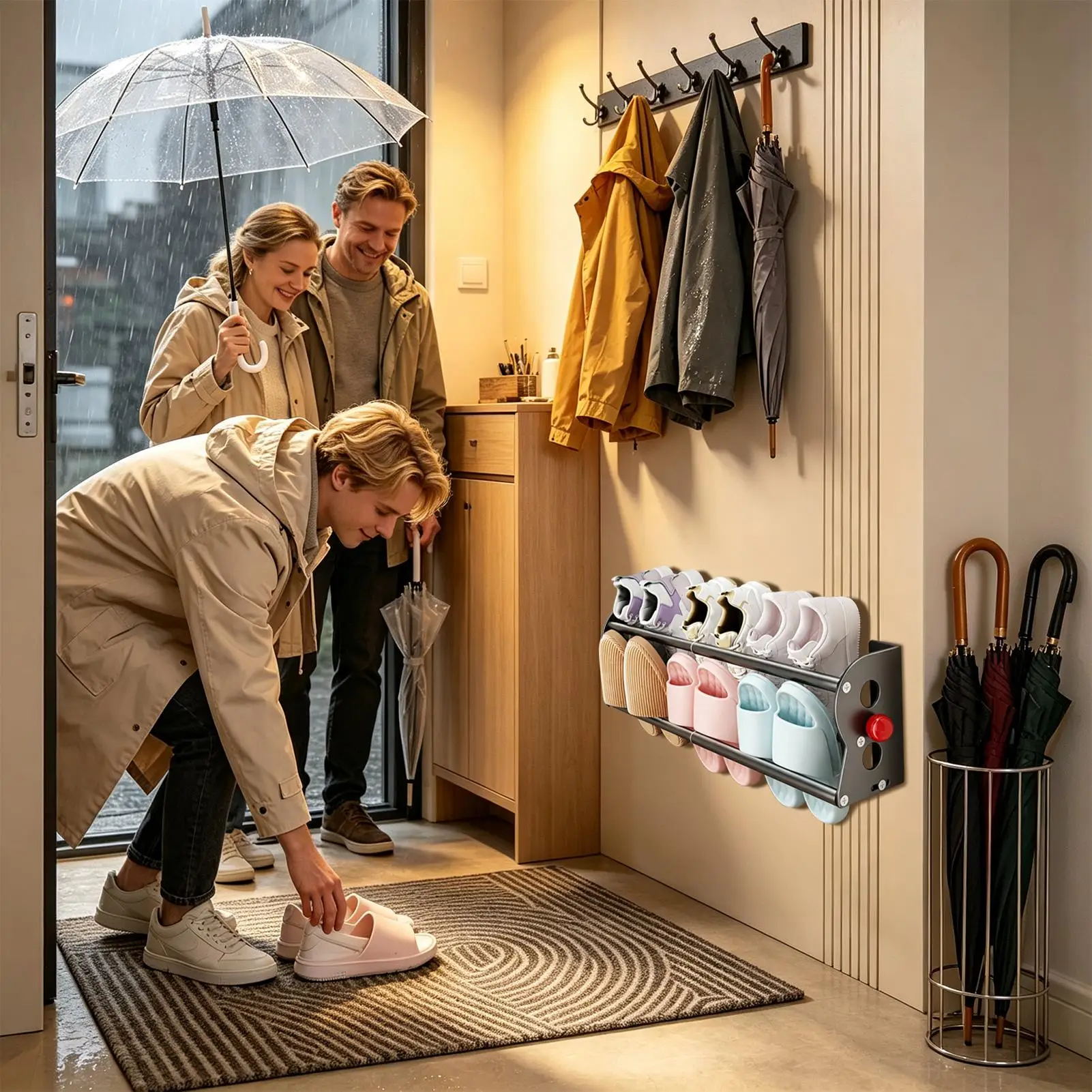 Magnetic Shoe Rack Expandable Double-Layer Slippers Organizer Extendable 40cm-73cm Wall Mounted Door Back Shoe Rack