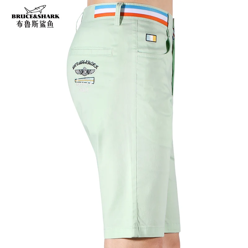 Bruce&Shark New Summer Mid waist Men's Short Trousers Casual Fashion Men's Shorts Straight Stretch Green Short Pants Men Big