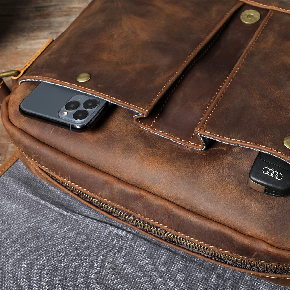 S.WORKER Vintage Echtleder Herren-Umhängetaschen Handgefertigte 12-Zoll-Tasche für iPad, Handy und Schlüssel Geschenk für Männer – Detail 17